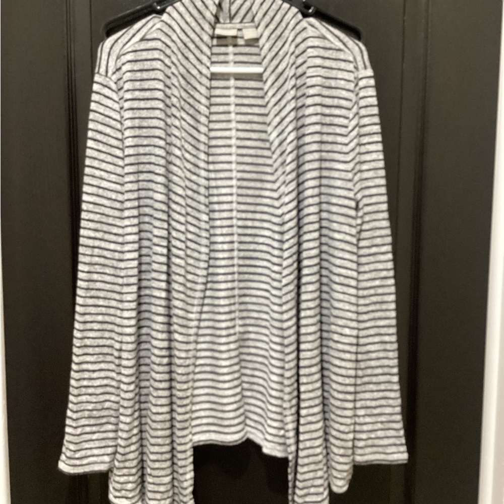 Chico’s Striped Open Front Cardigan black/gray